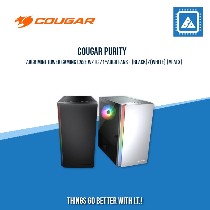 COUGAR PURITY ARGB MINI-TOWER GAMING CASE W/TG /1*ARGB FANS - BLACK/WHITE COUGAR PURITY ARGB MINI-TOWER GAMING CASE W/TG /1*ARGB FANS - BLACK/WHITE